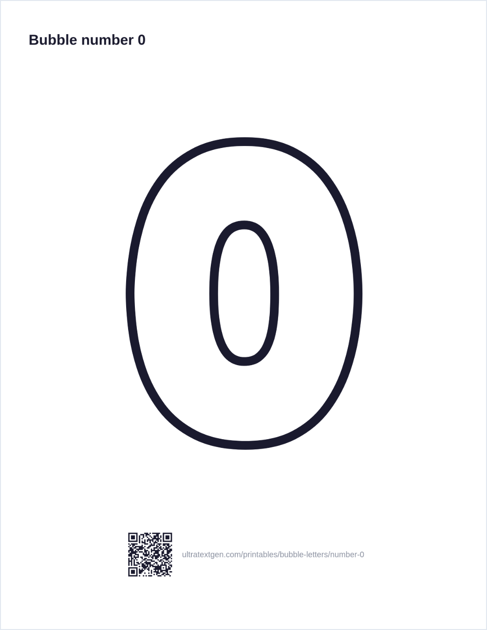 Printable bubble number 0: puffy hollow outline to print, trace and color in