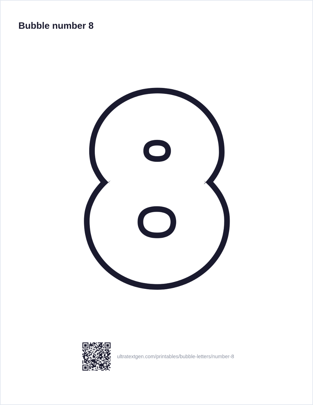 Printable bubble number 8: puffy hollow outline to print, trace and color in