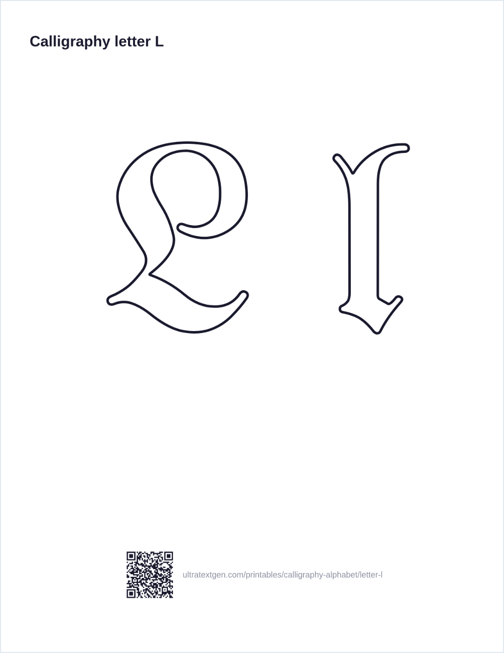 Calligraphy letter L practice sheet: blackletter uppercase and lowercase in hollow outline, to trace