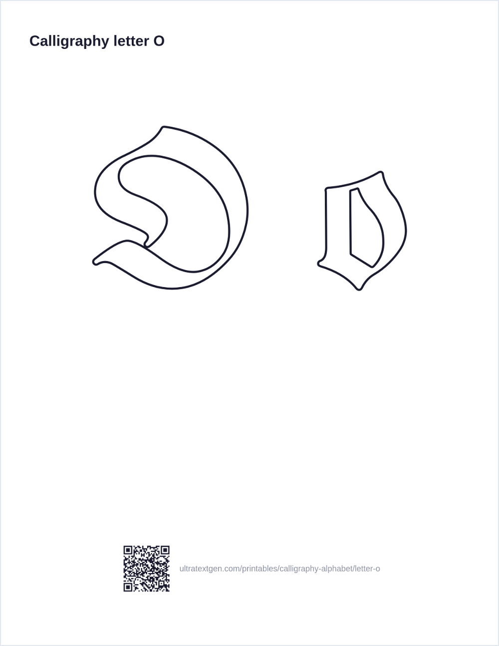 Calligraphy letter O practice sheet: blackletter uppercase and lowercase in hollow outline, to trace
