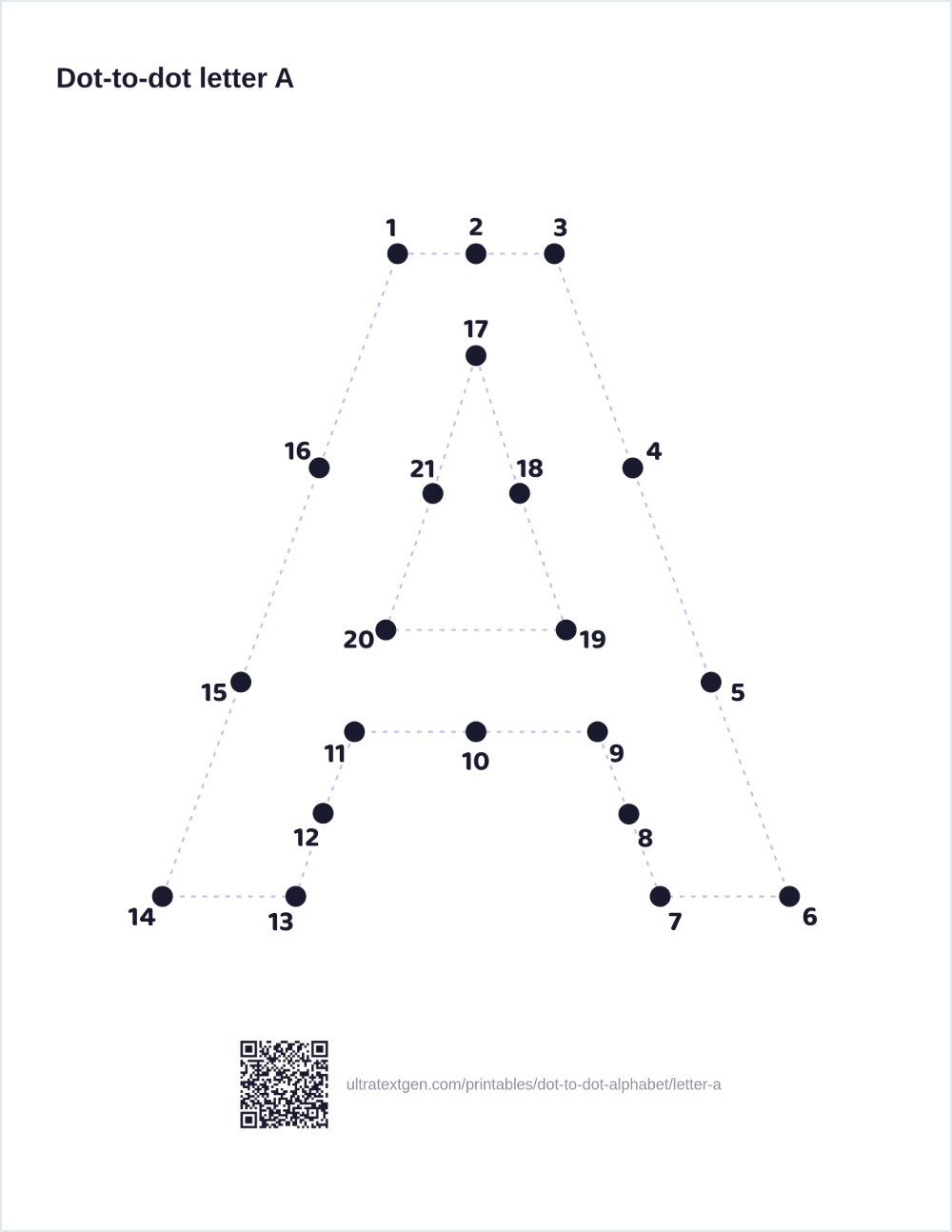 Letter A dot to dot: numbered dots to connect that reveal the letter