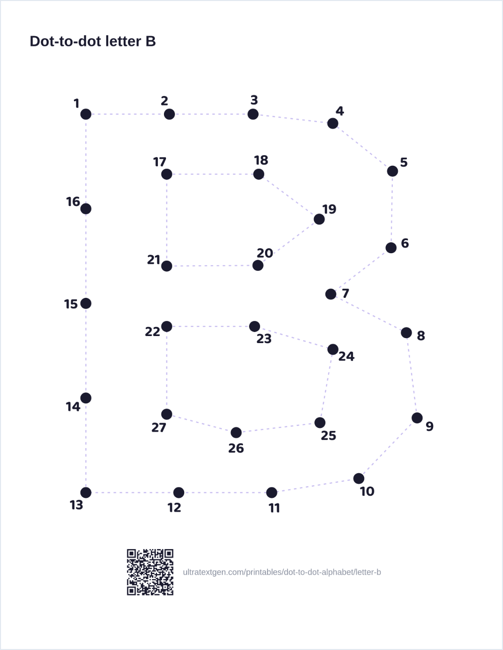 Letter B dot to dot: numbered dots to connect that reveal the letter