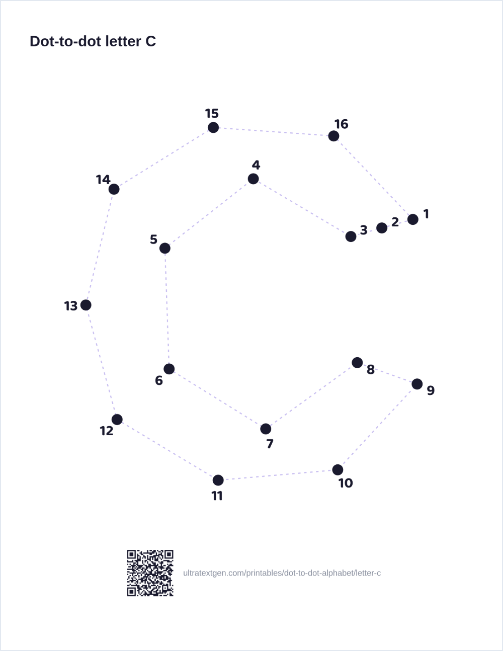 Letter C dot to dot: numbered dots to connect that reveal the letter