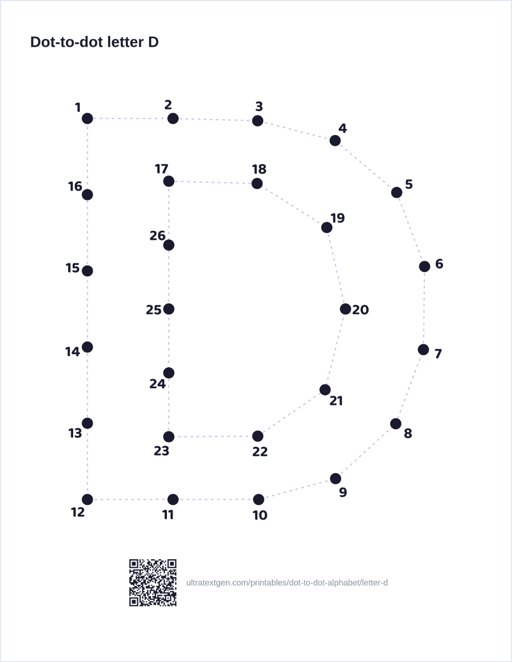 Letter D dot to dot: numbered dots to connect that reveal the letter