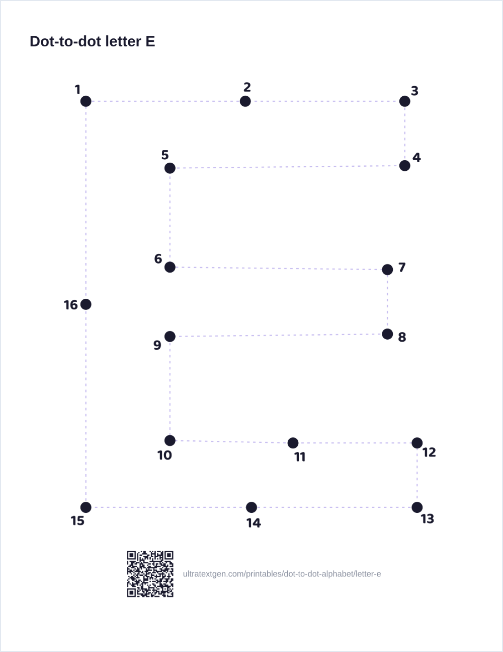 Letter E dot to dot: numbered dots to connect that reveal the letter