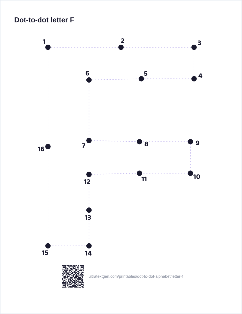 Letter F dot to dot: numbered dots to connect that reveal the letter