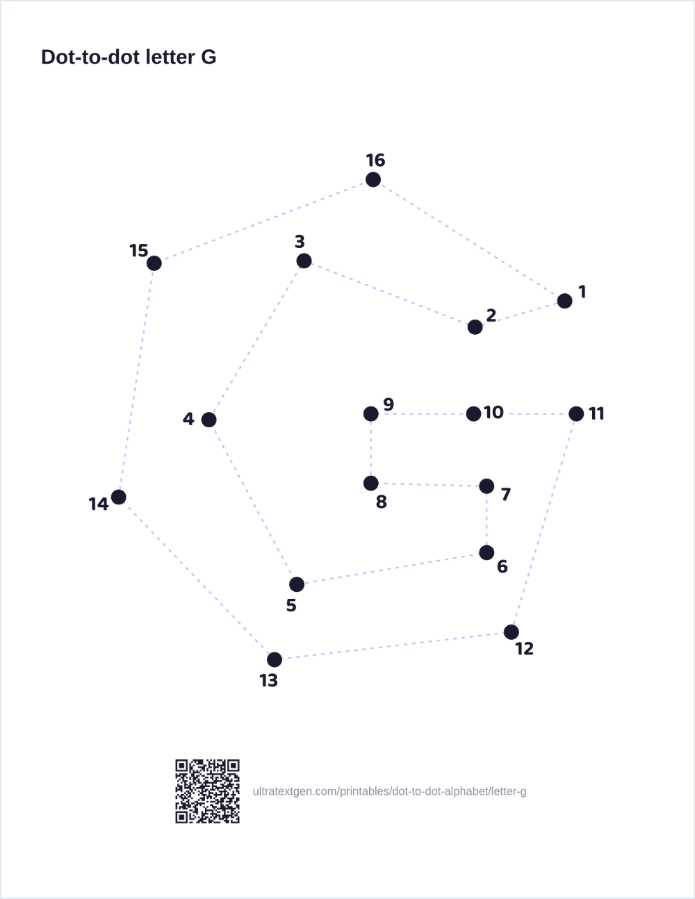 Letter G dot to dot: numbered dots to connect that reveal the letter