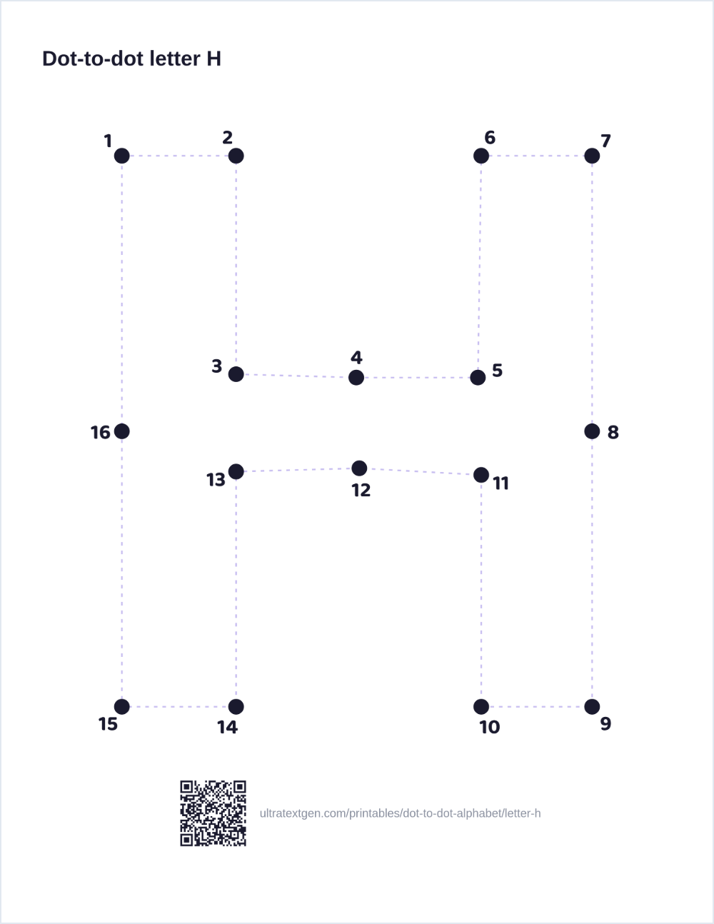 Letter H dot to dot: numbered dots to connect that reveal the letter