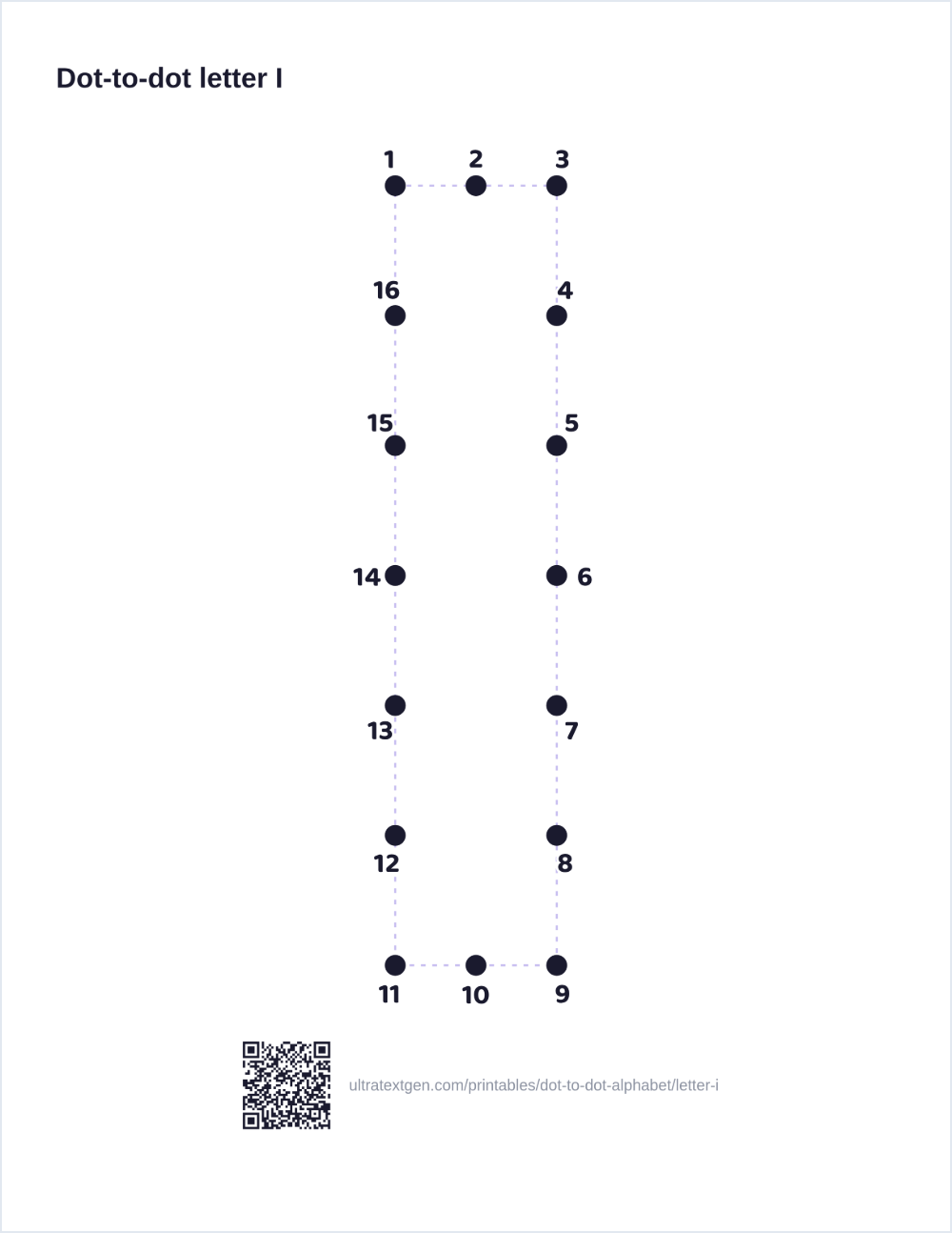 Letter I dot to dot: numbered dots to connect that reveal the letter
