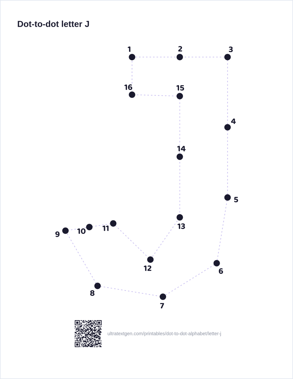 Letter J dot to dot: numbered dots to connect that reveal the letter