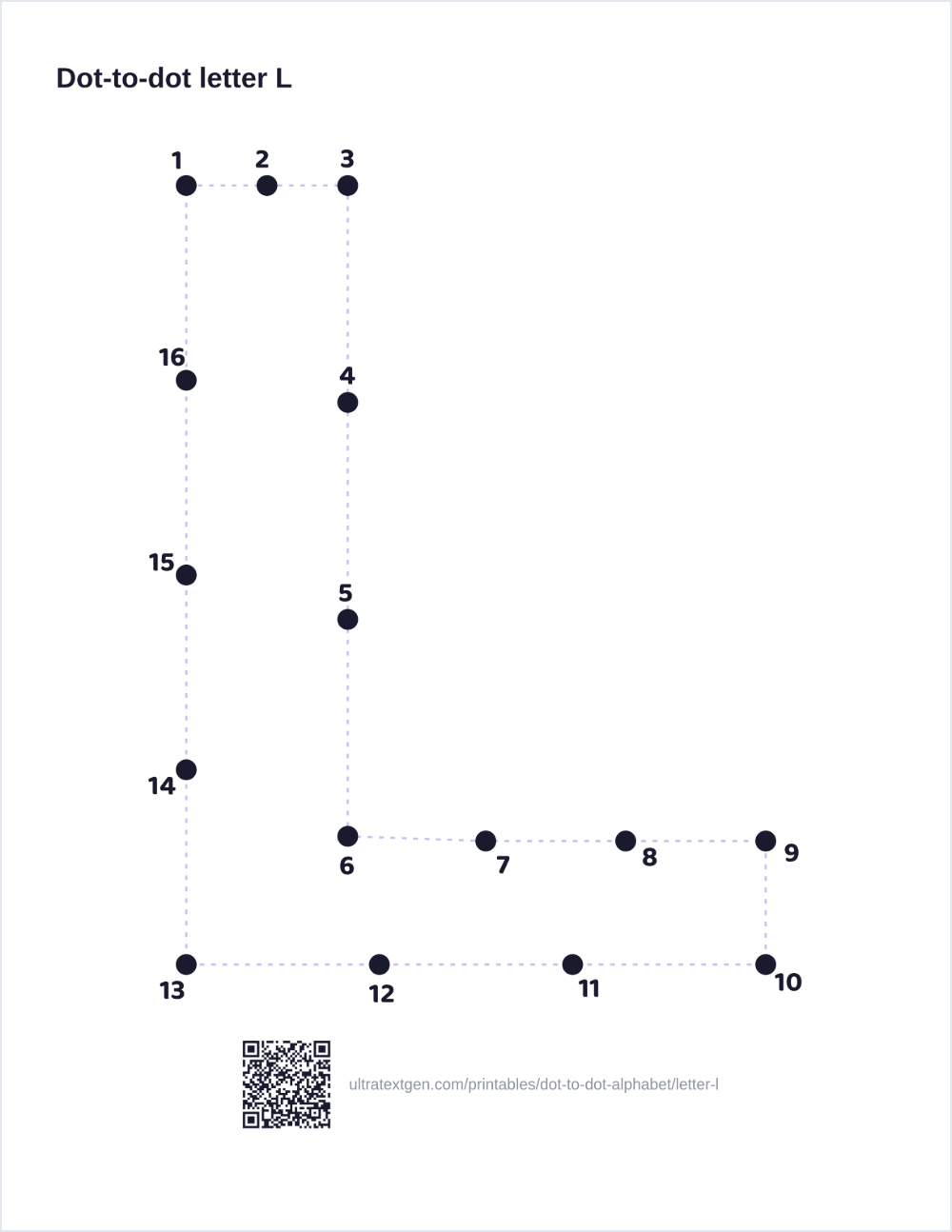 Letter L dot to dot: numbered dots to connect that reveal the letter