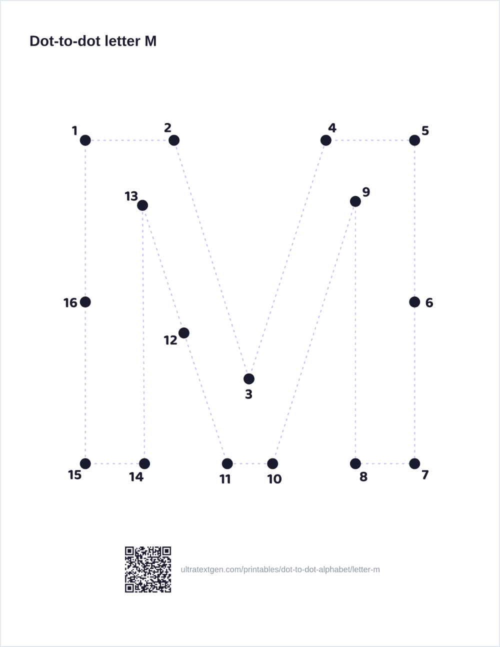 Letter M dot to dot: numbered dots to connect that reveal the letter