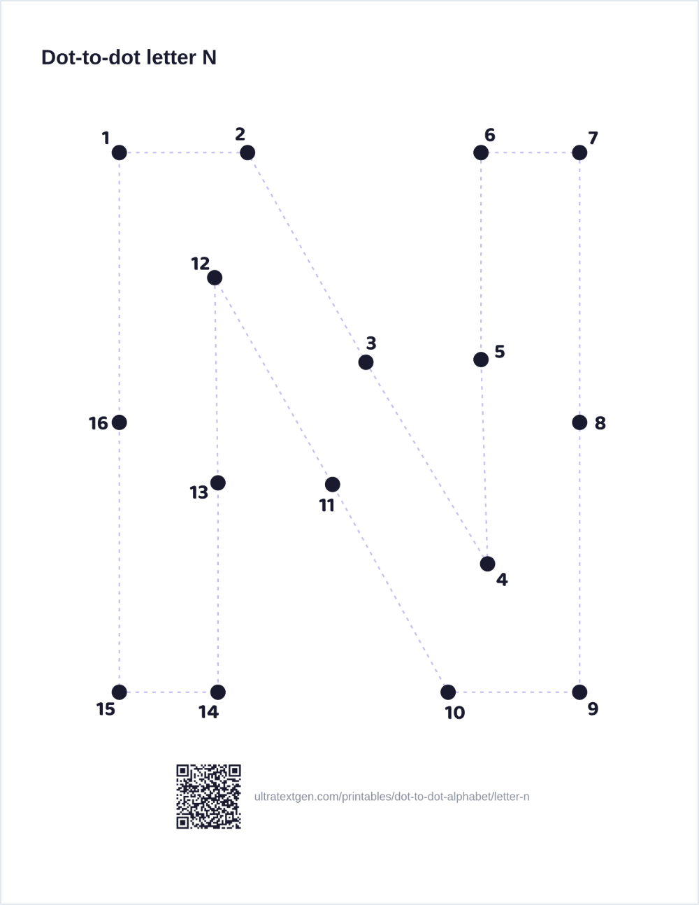 Letter N dot to dot: numbered dots to connect that reveal the letter