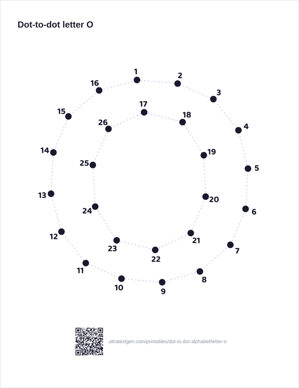Letter O dot to dot: numbered dots to connect that reveal the letter