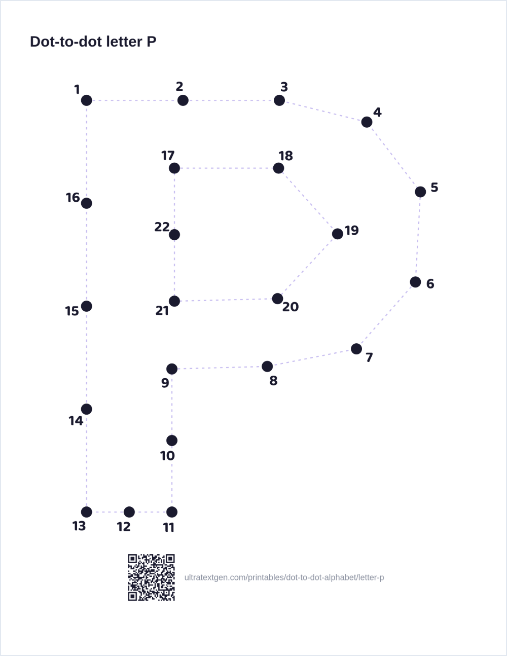 Letter P dot to dot: numbered dots to connect that reveal the letter