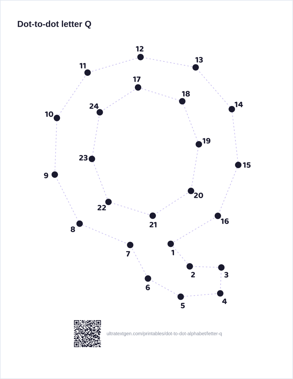 Letter Q dot to dot: numbered dots to connect that reveal the letter