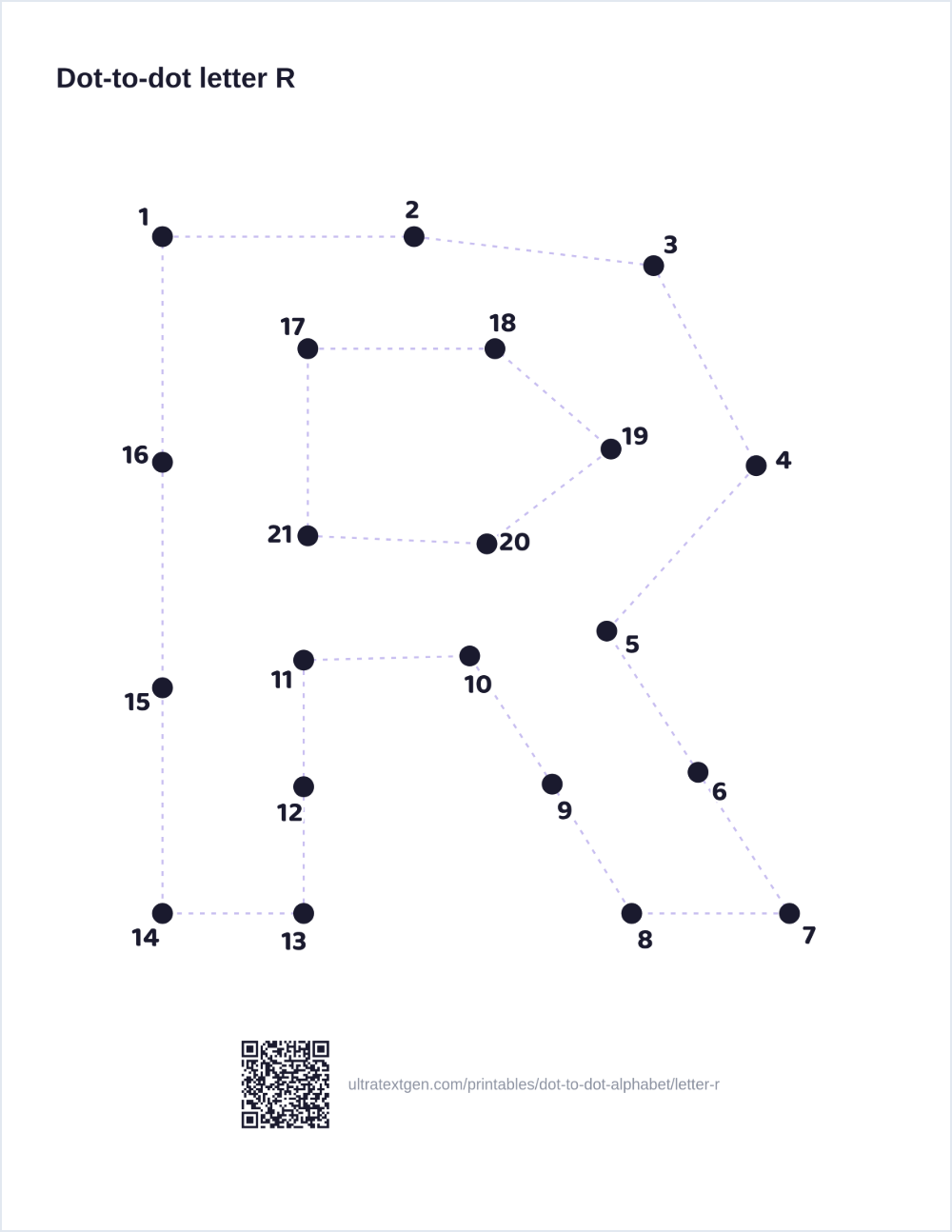 Letter R dot to dot: numbered dots to connect that reveal the letter