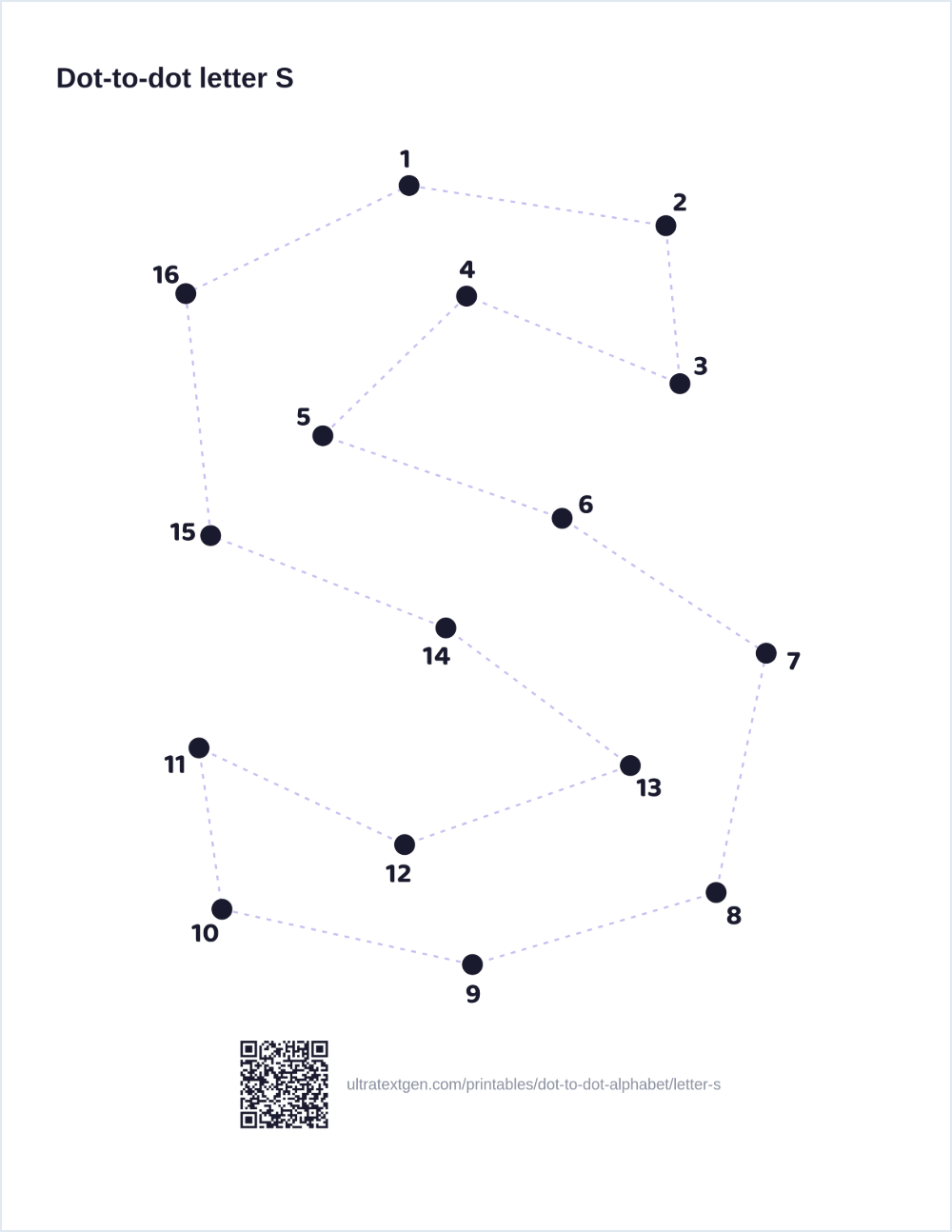 Letter S dot to dot: numbered dots to connect that reveal the letter