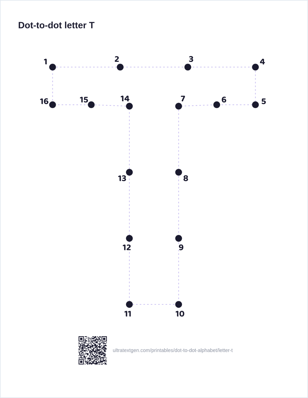 Letter T dot to dot: numbered dots to connect that reveal the letter