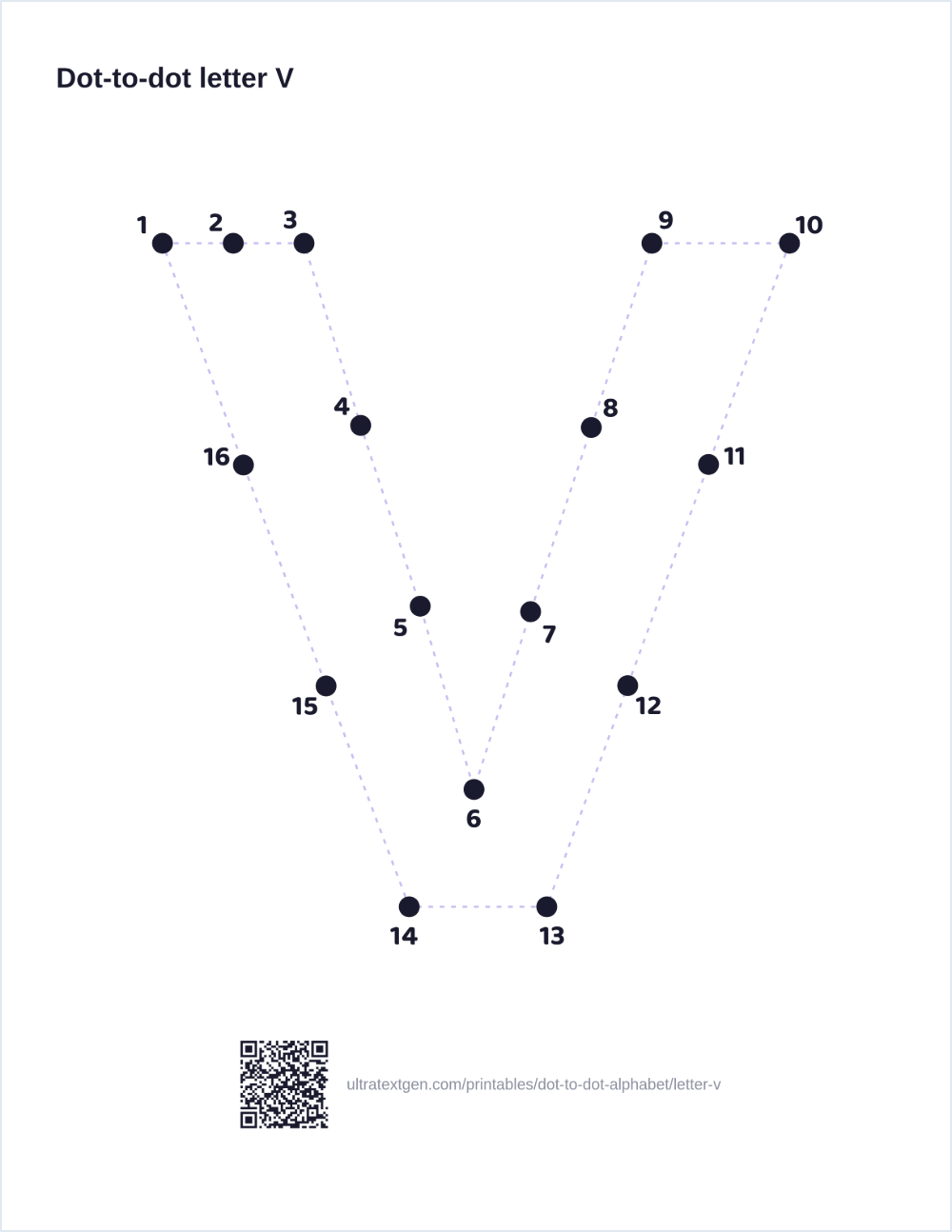 Letter V dot to dot: numbered dots to connect that reveal the letter