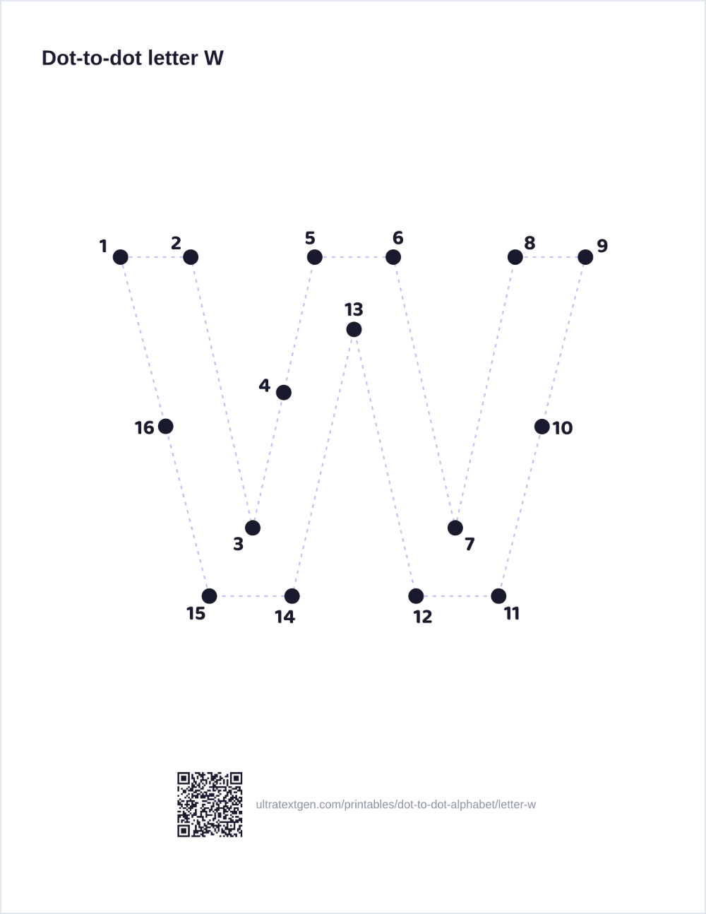 Letter W dot to dot: numbered dots to connect that reveal the letter
