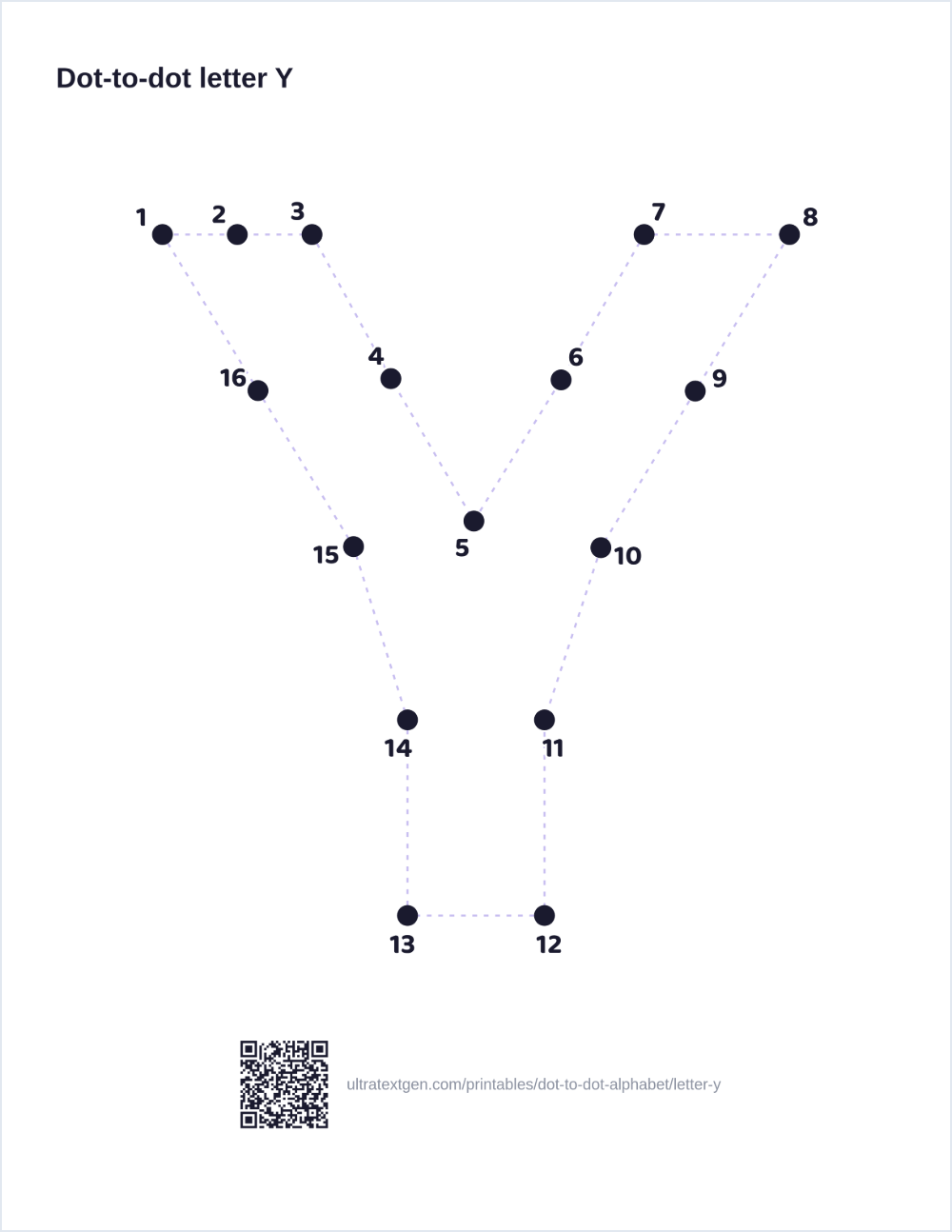 Letter Y dot to dot: numbered dots to connect that reveal the letter