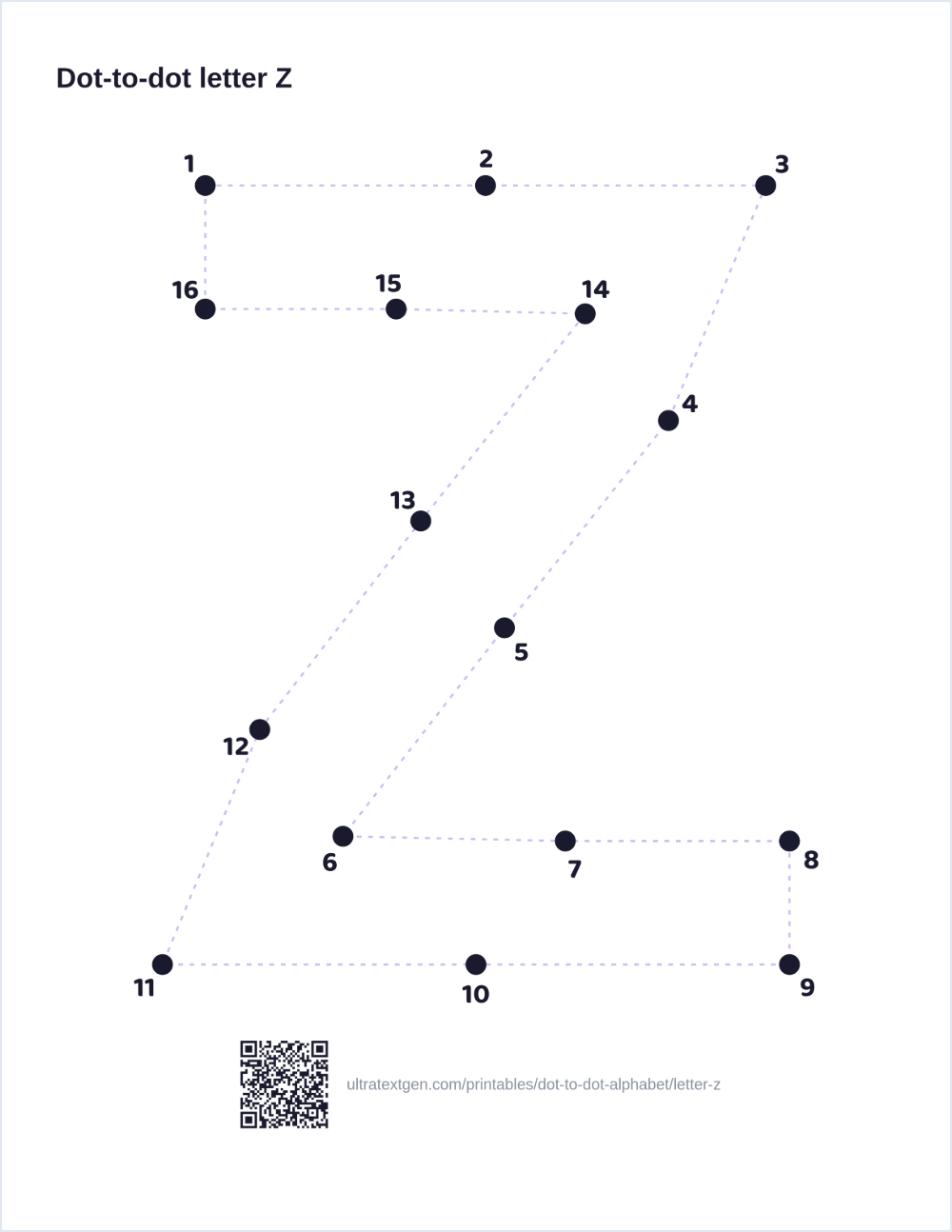 Letter Z dot to dot: numbered dots to connect that reveal the letter