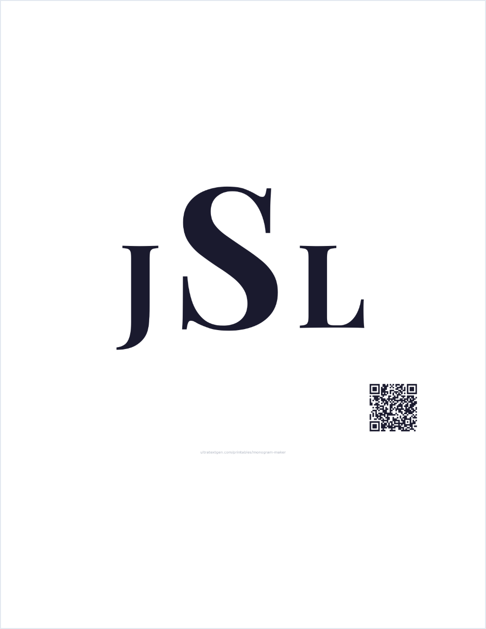 Monogram sample: the initials J, S and L in an elegant serif, small, large, small