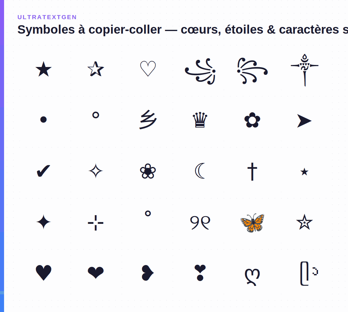 Symboles à copier-coller — cœurs, étoiles & caractères spéciaux